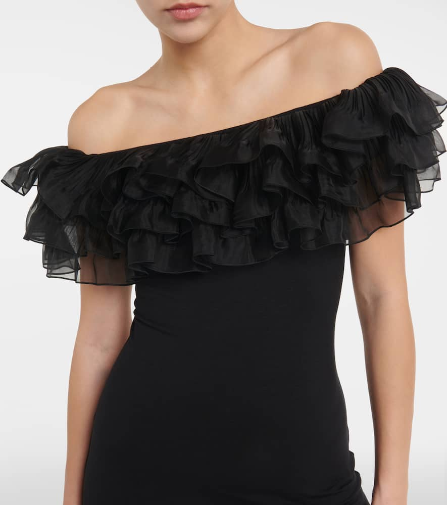 Shop Giambattista Valli Off-shoulder Ruffle-trimmed Maxi Dress In Black