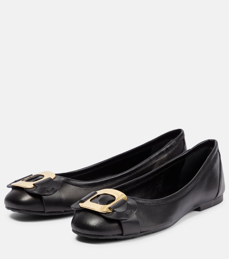 Shop See By Chloé Chany Leather Ballet Flats In Black