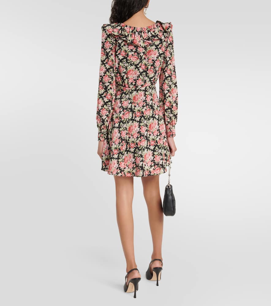 Shop Alessandra Rich Floral Silk Minidress In Black