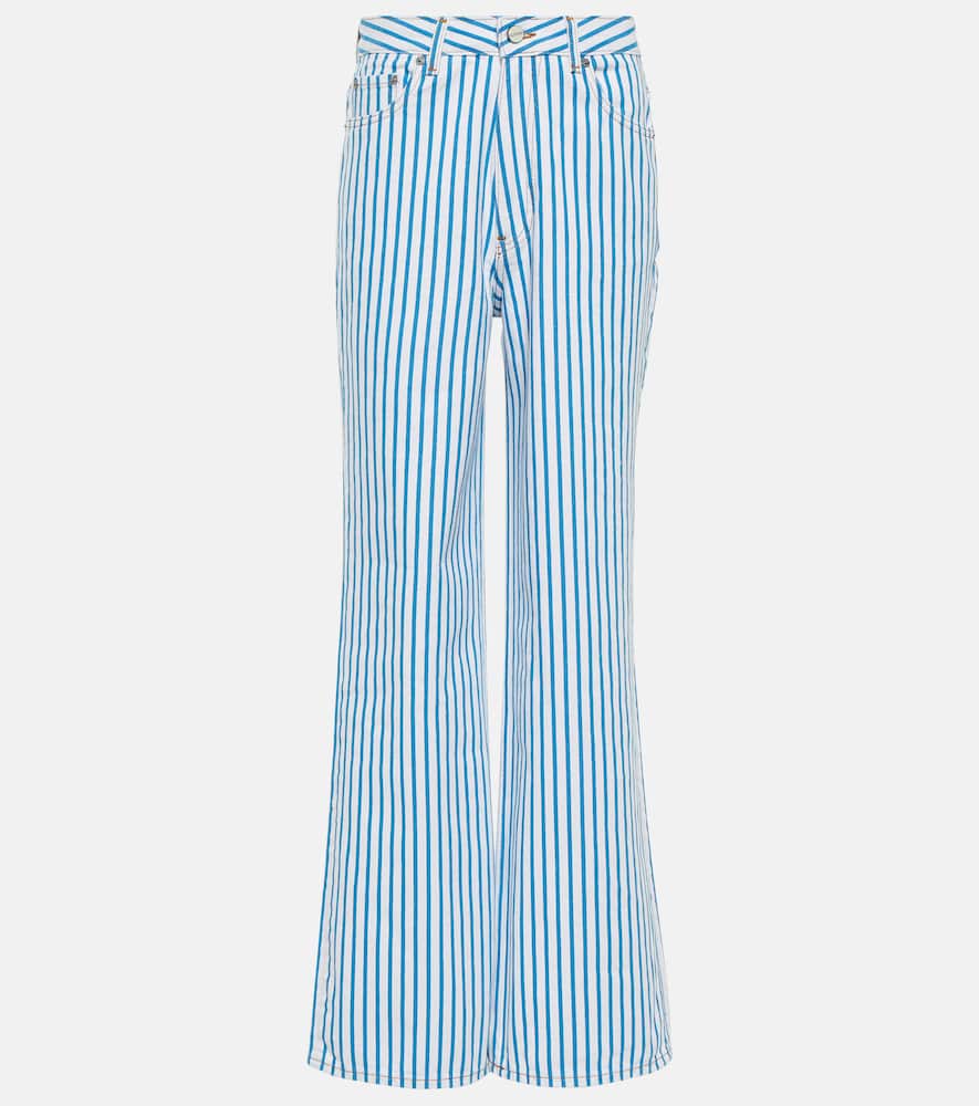 Ganni Striped Cotton Denim Jeans In Bright White | ModeSens