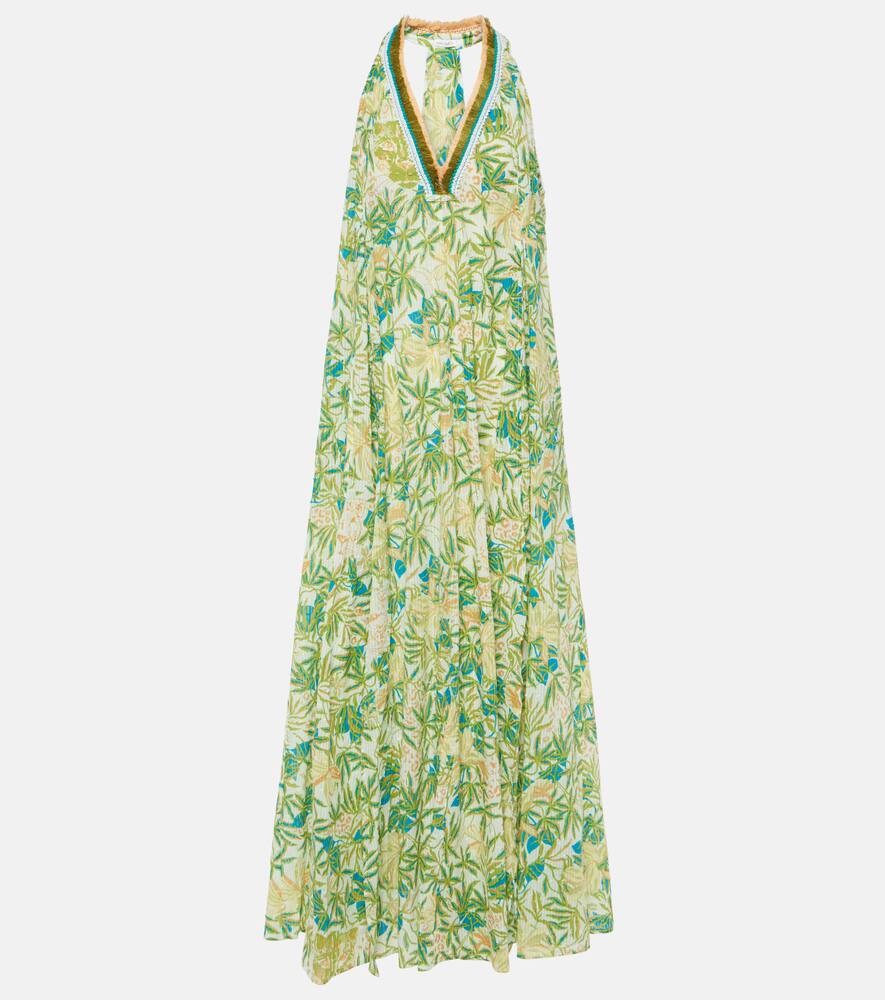 Poupette St Barth Nava Floral Cotton Maxi Dress In Green