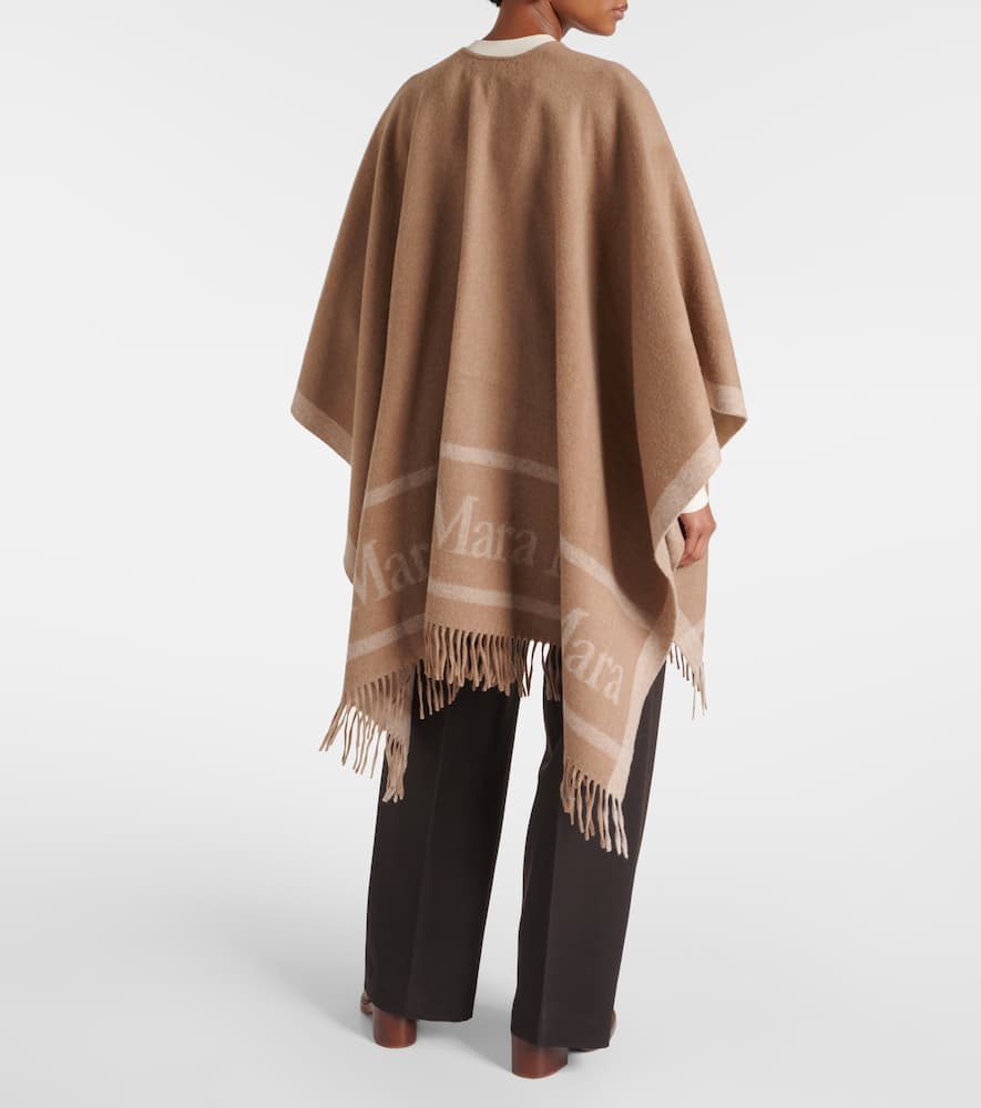 Max Mara Logo Jacquard Wool Poncho In Brown