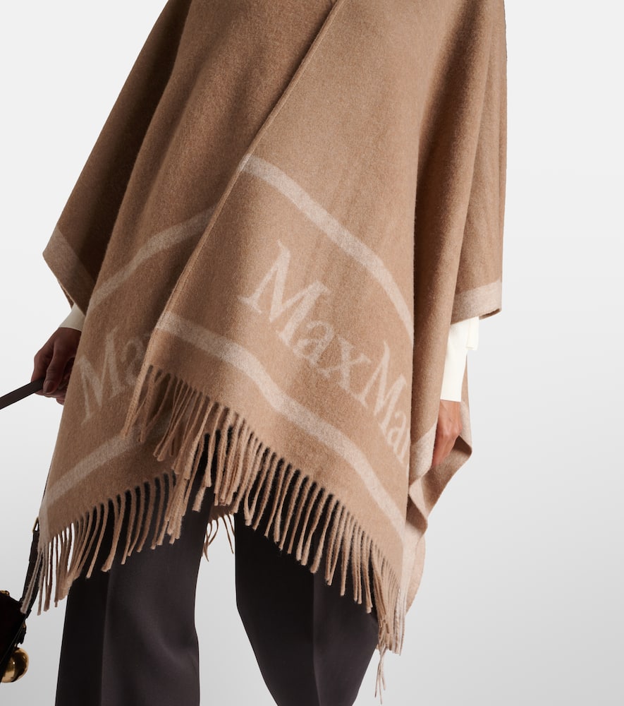Max Mara Logo Jacquard Wool Poncho In Brown