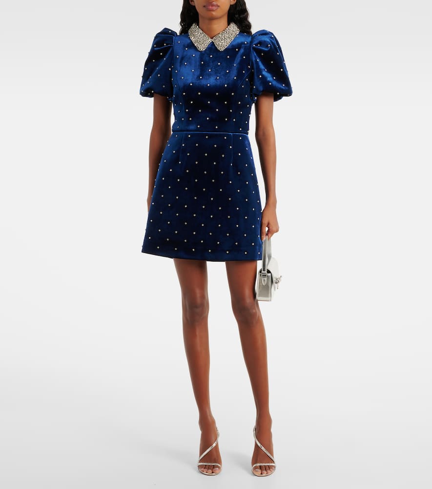 Rebecca Vallance Vivicia Embellished Velvet Minidress In Blue