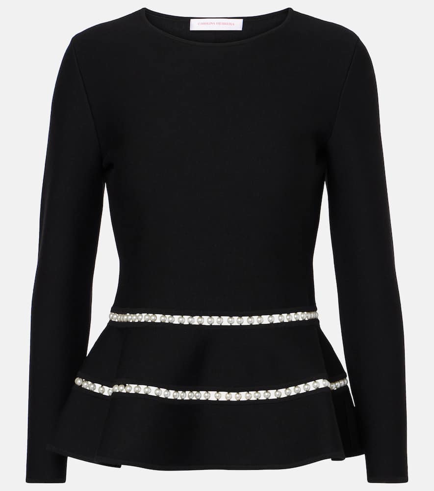 Knitted faux pearl-embellished wool-blend top