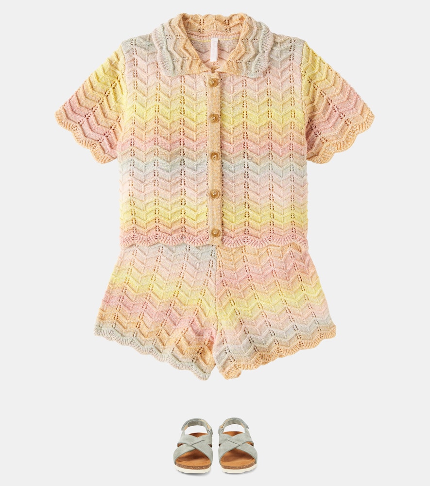 Zimmermann Tallow Chevron Cotton-blend Shorts In Multicoloured