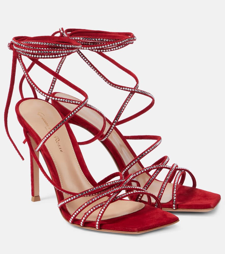 Gianvito Rossi 70 Crystal-embellished Suede Sandals In Rouge