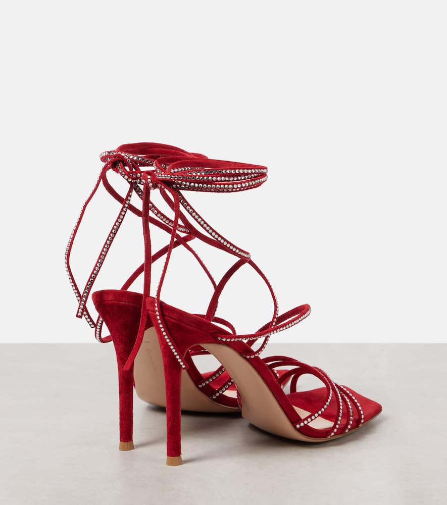Gianvito Rossi 70 Crystal-embellished Suede Sandals In Rouge