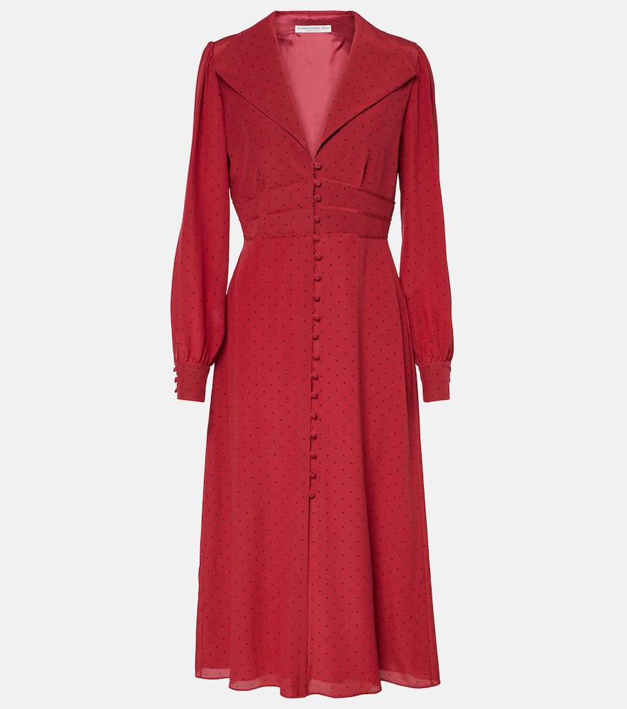 Alessandra Rich Womens Polka-dot Puffed-sleeves Silk Midi Dress Bordeaux Black In Red