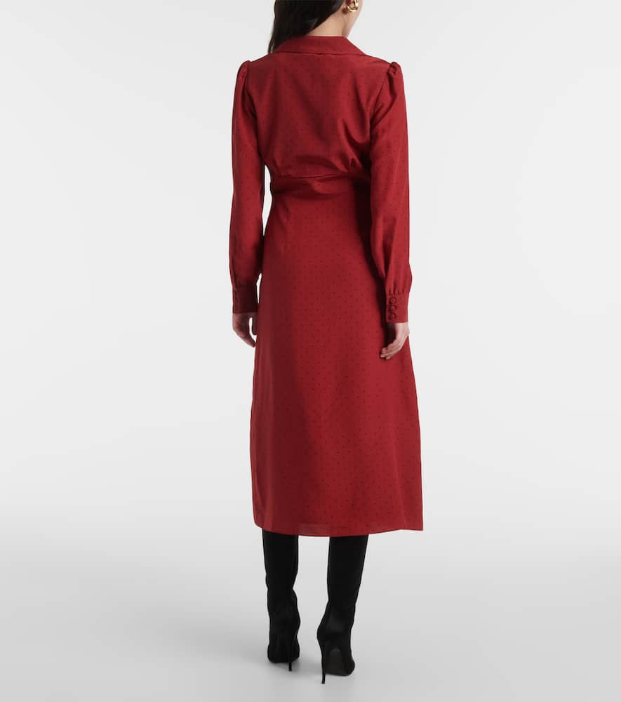 Alessandra Rich Womens Polka-dot Puffed-sleeves Silk Midi Dress Bordeaux Black In Red