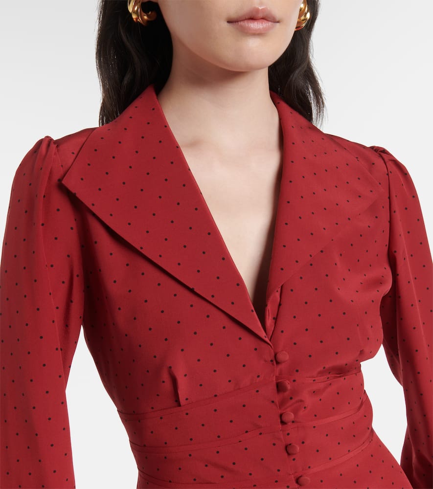 Alessandra Rich Womens Polka-dot Puffed-sleeves Silk Midi Dress Bordeaux Black In Red