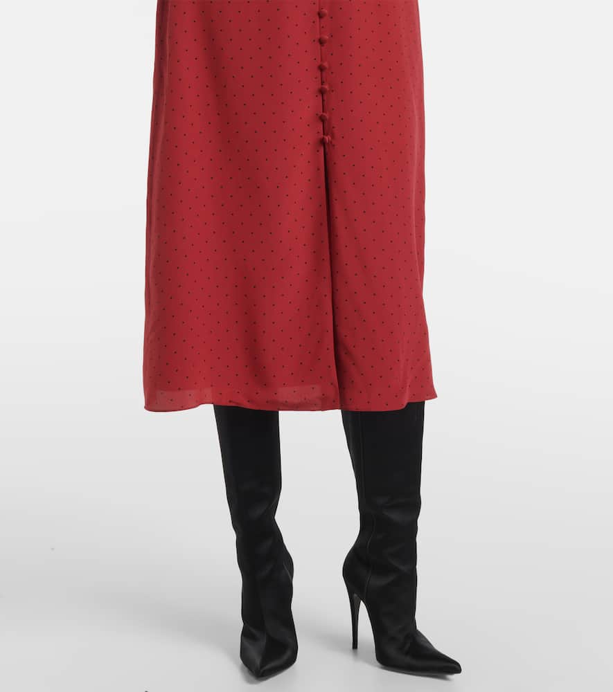 Alessandra Rich Womens Polka-dot Puffed-sleeves Silk Midi Dress Bordeaux Black In Red