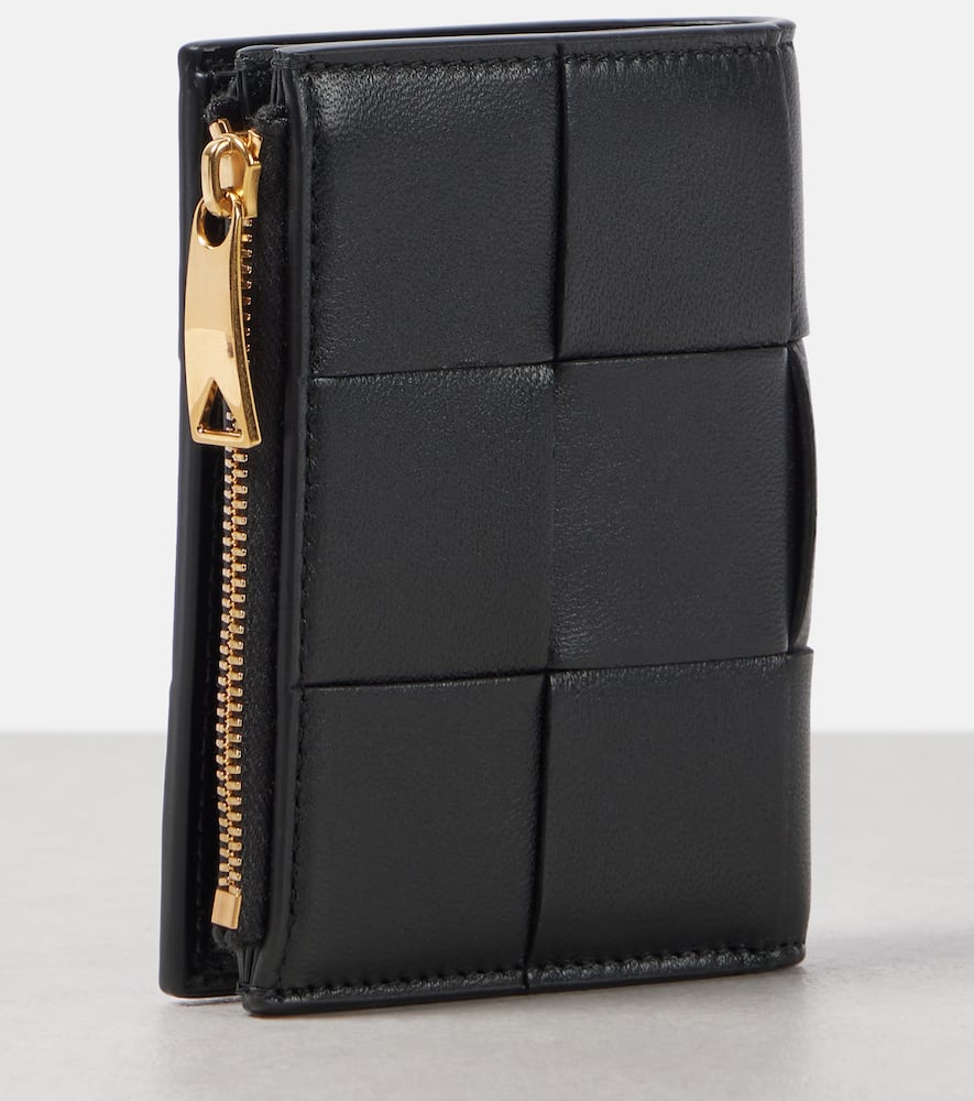 Bottega Veneta Cassette Small Bi-fold Intreccio Leather Wallet In Black
