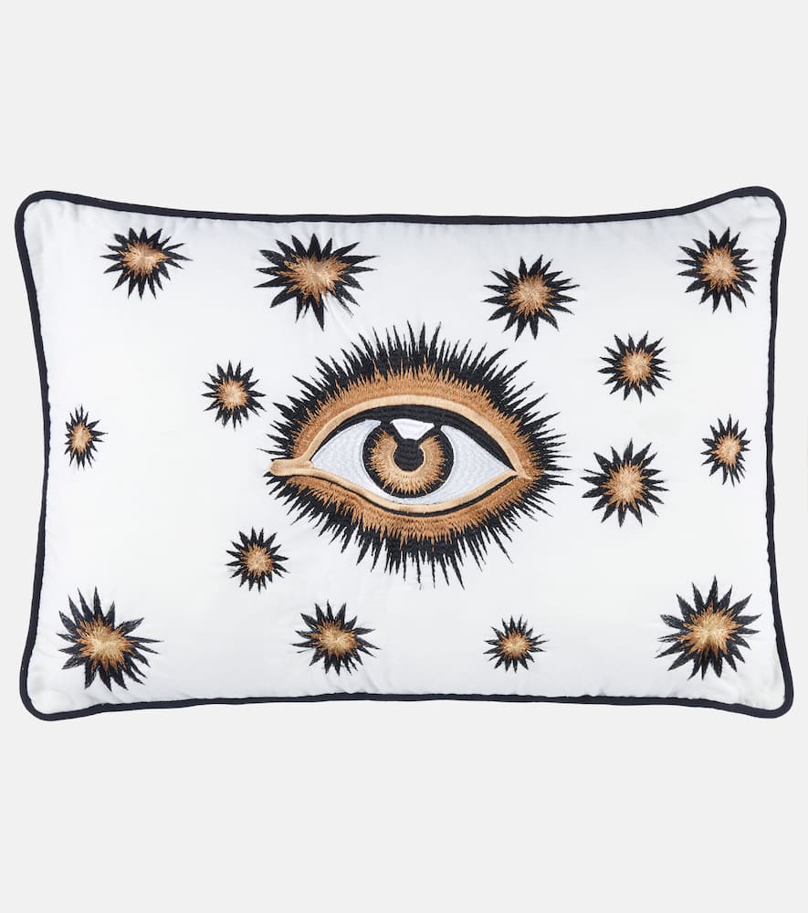 Eye embroidered cotton cushion