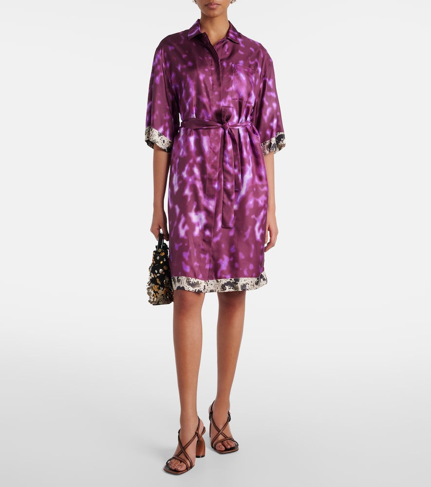 Dries Van Noten Belted printed silk shirt dress