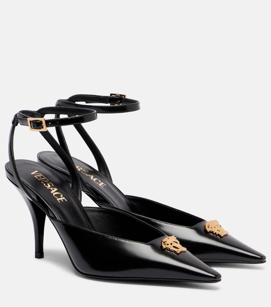 Versace La Medusa 85 Calf Leather Slingback Pumps In Black