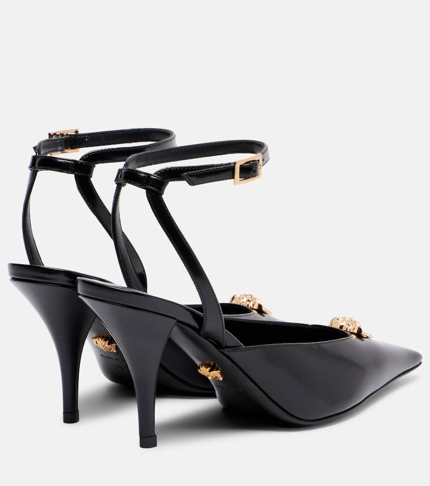 Versace La Medusa 85 Calf Leather Slingback Pumps In Black