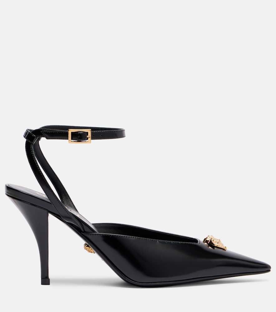 Versace La Medusa 85 Calf Leather Slingback Pumps In Black
