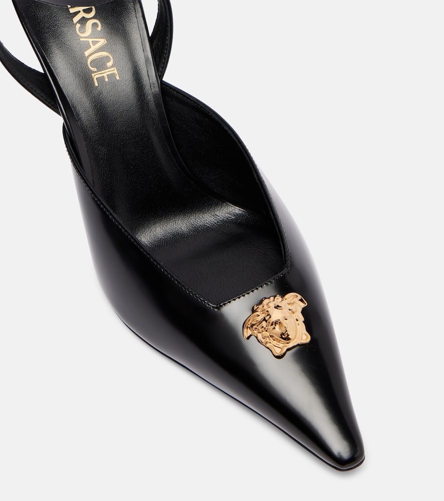 Versace La Medusa 85 Calf Leather Slingback Pumps In Black