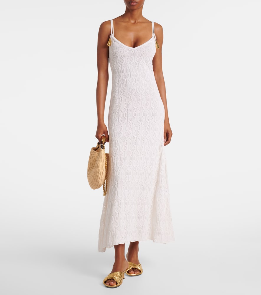 Bottega Veneta Embellished Open-knit Cotton And Silk-blend Midi Dress In White