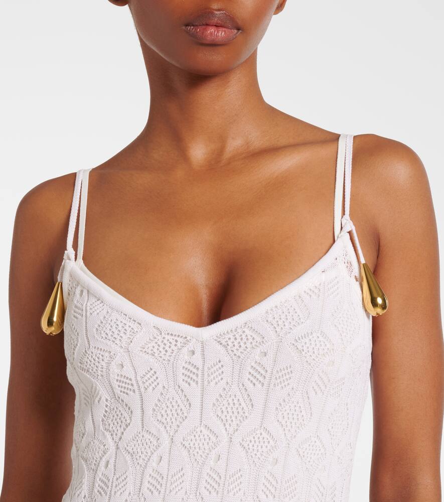 Bottega Veneta Embellished Open-knit Cotton And Silk-blend Midi Dress In White
