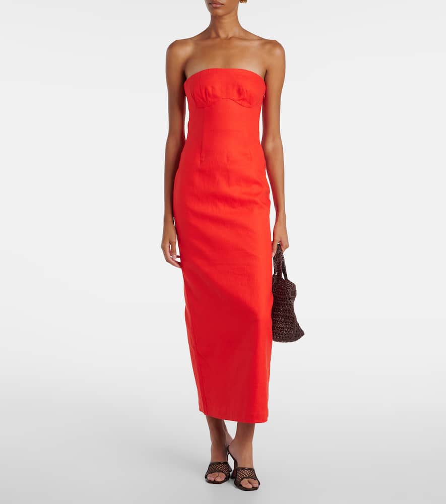 Sir Strapless Linen Maxi Dress In Red