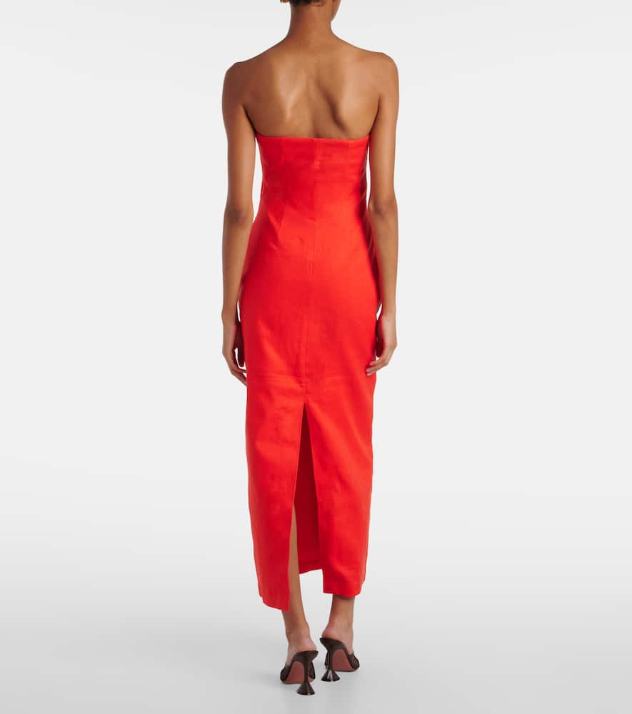 Sir Strapless Linen Maxi Dress In Red