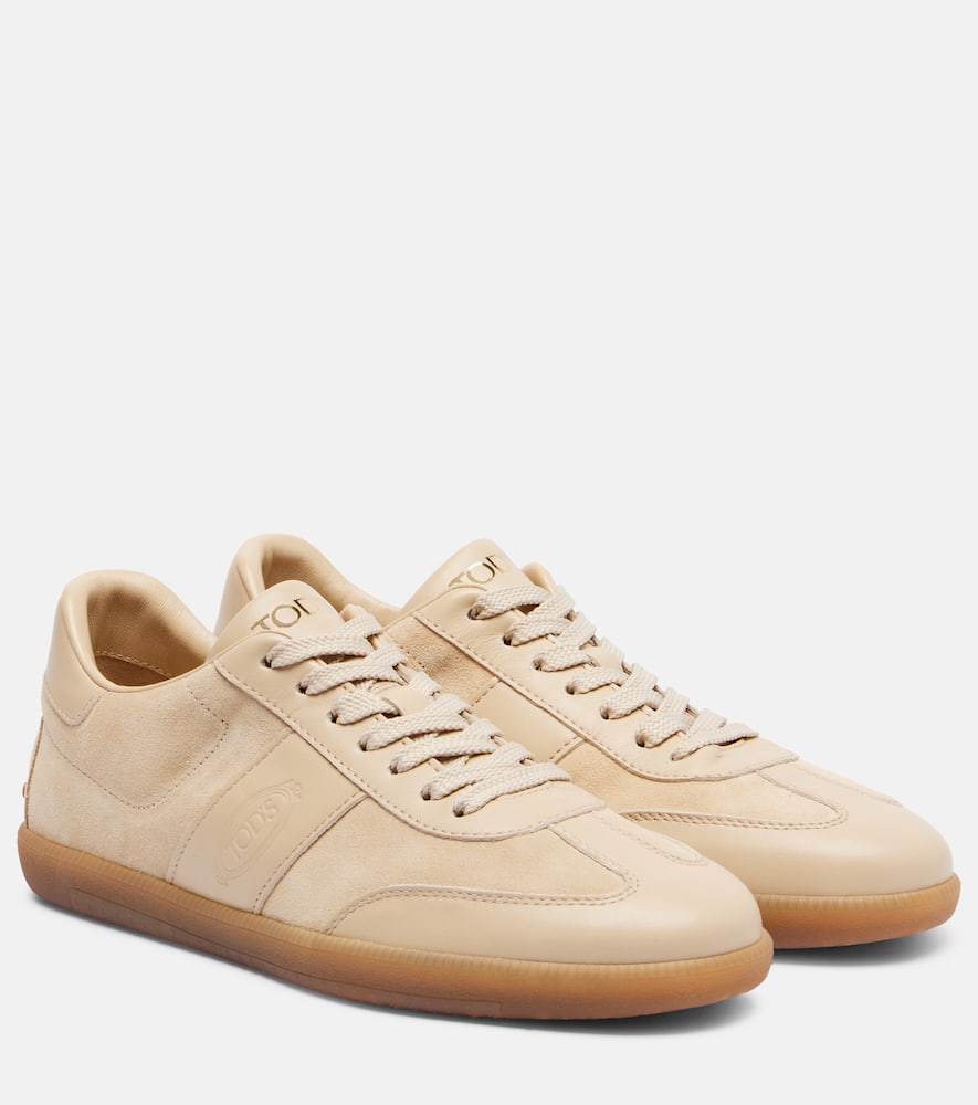 Leather-trimmed suede sneakers