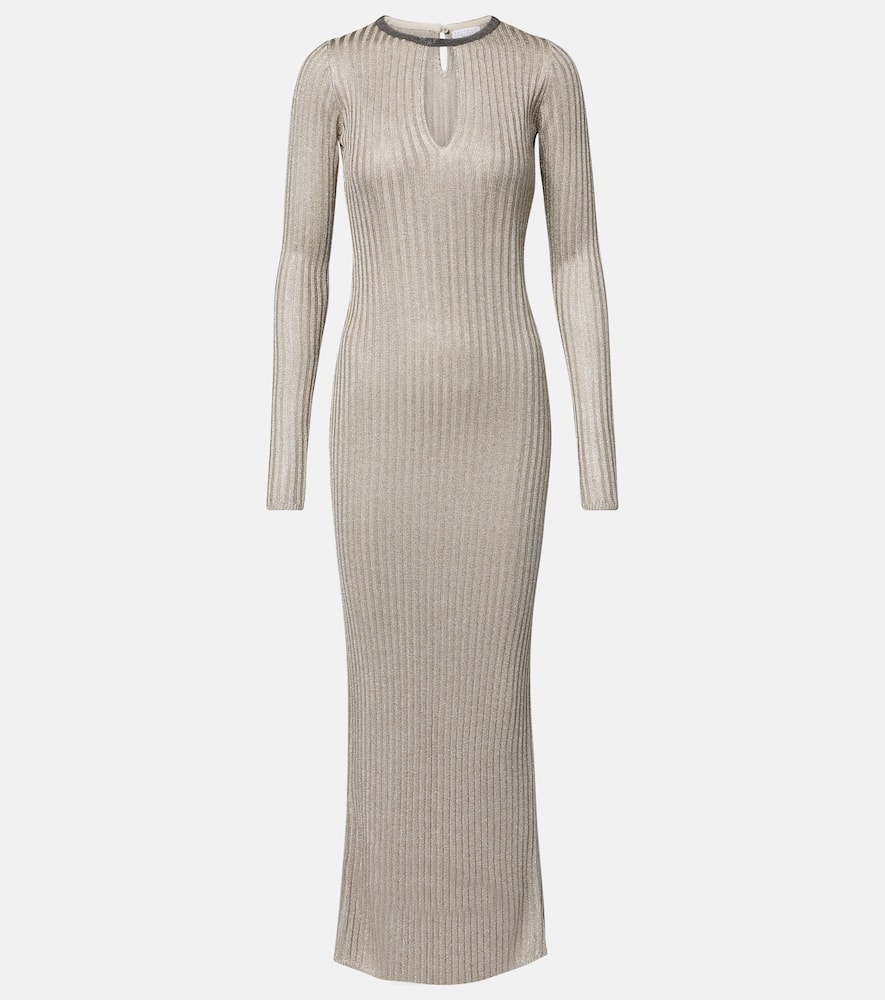 Brunello Cucinelli Sparkling Knit Dress With Monili In Gray
