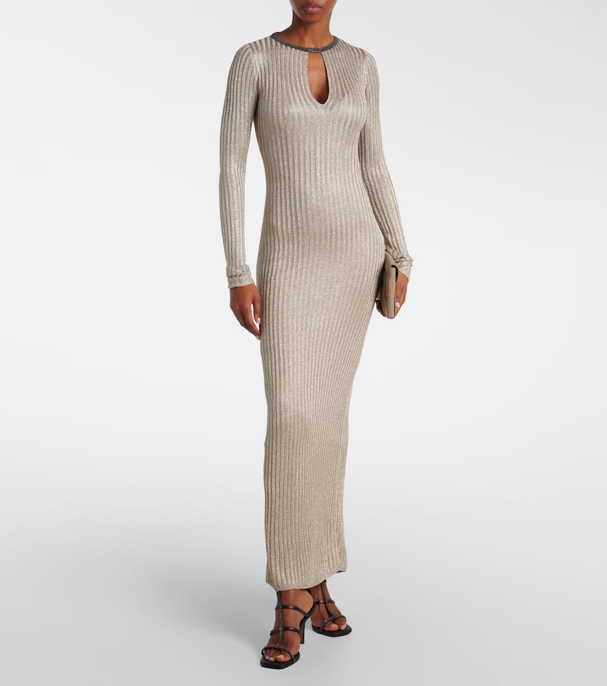 Brunello Cucinelli Sparkling Knit Dress With Monili In Gray