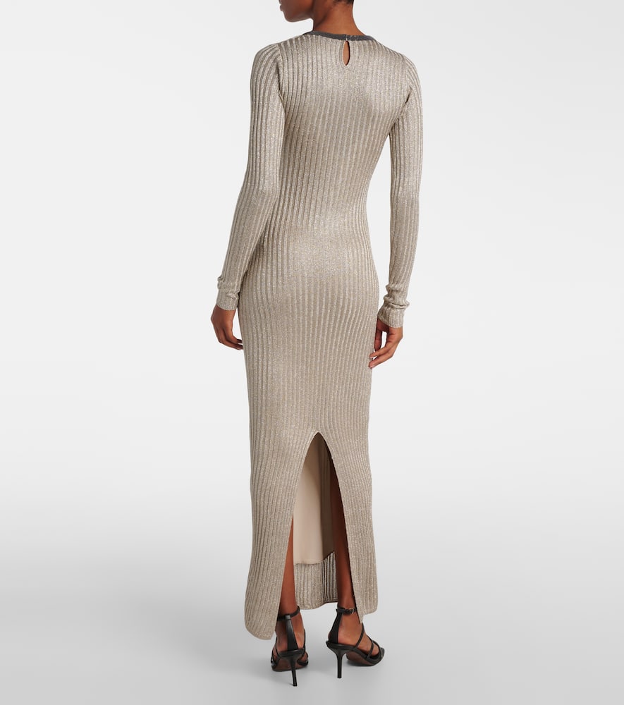 Brunello Cucinelli Sparkling Knit Dress With Monili In Gray