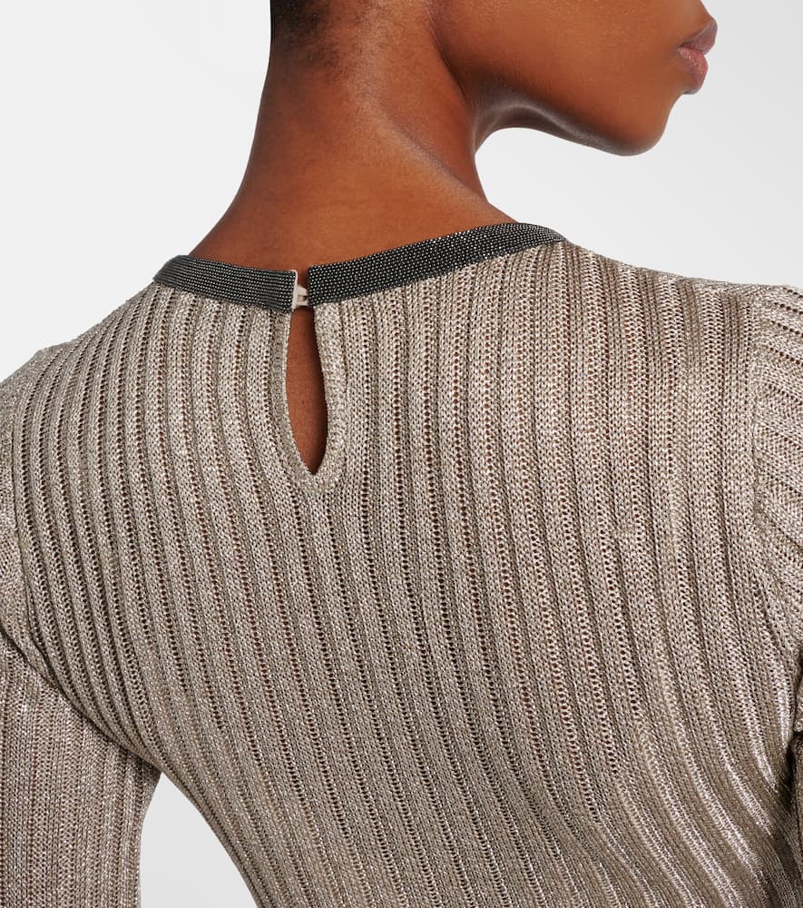 Brunello Cucinelli Sparkling Knit Dress With Monili In Gray