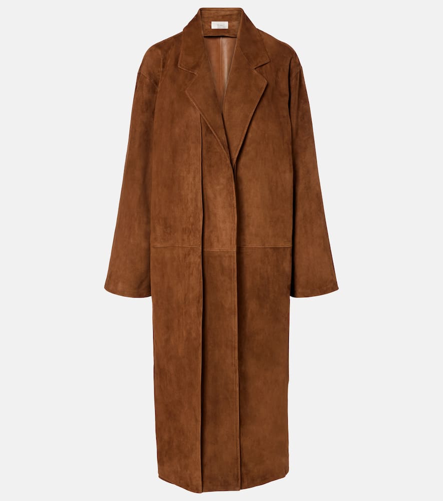 The Row Serenis Suede Coat In Brown