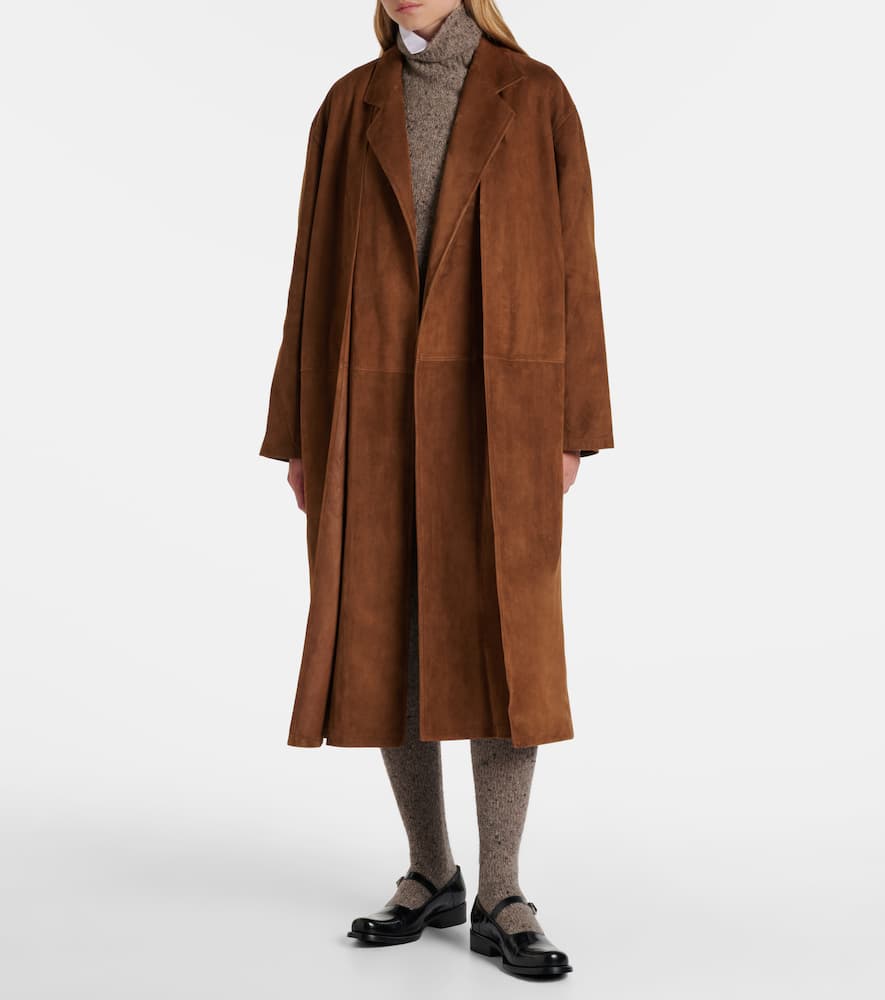 The Row Serenis Suede Coat In Brown