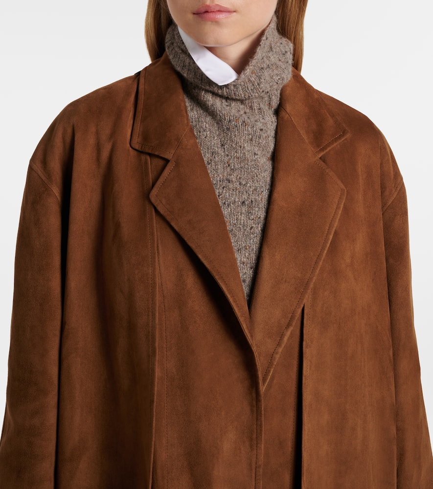 The Row Serenis Suede Coat In Brown