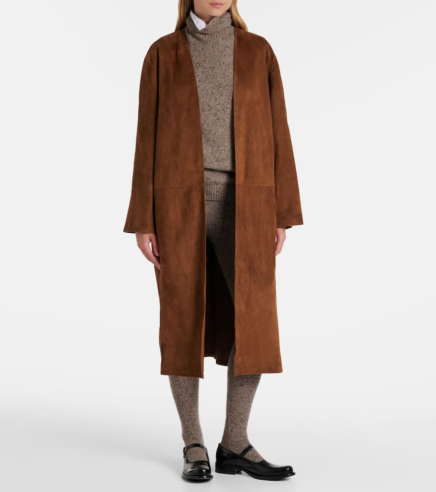 The Row Serenis Suede Coat In Brown