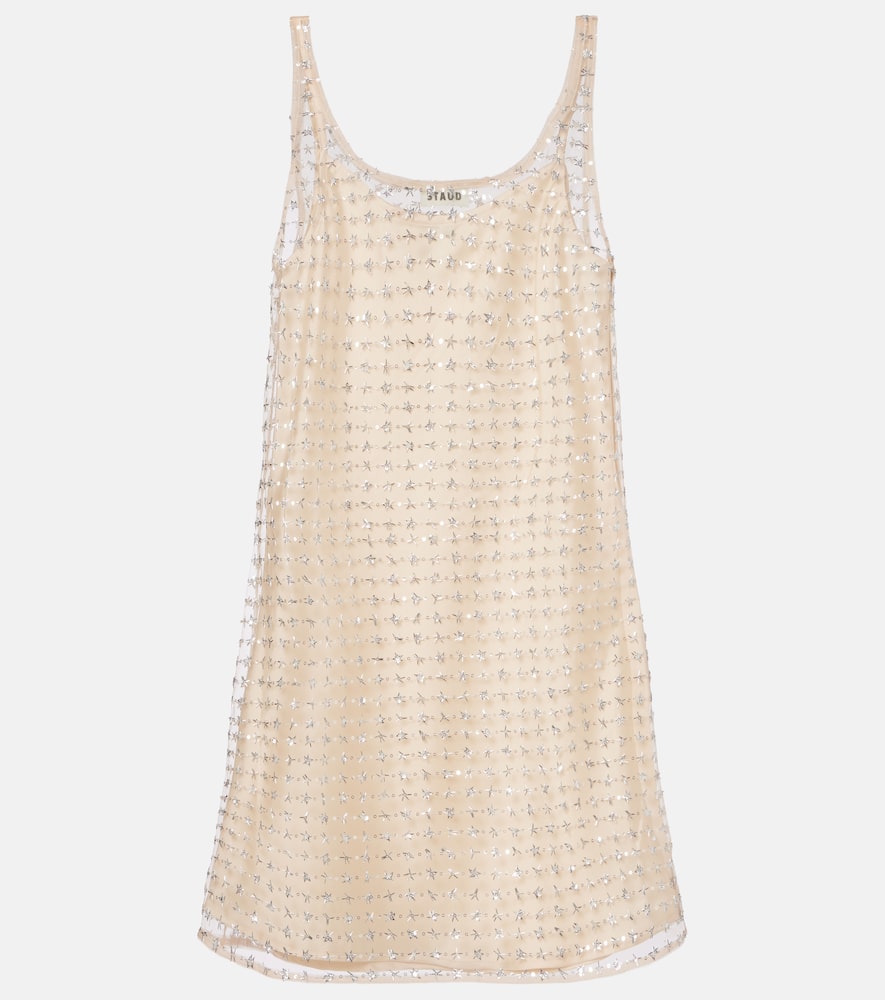 Staud Aurielle Sequined Tulle Minidress In Neutral