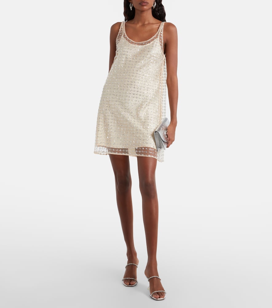 Staud Aurielle Sequined Tulle Minidress In Neutral