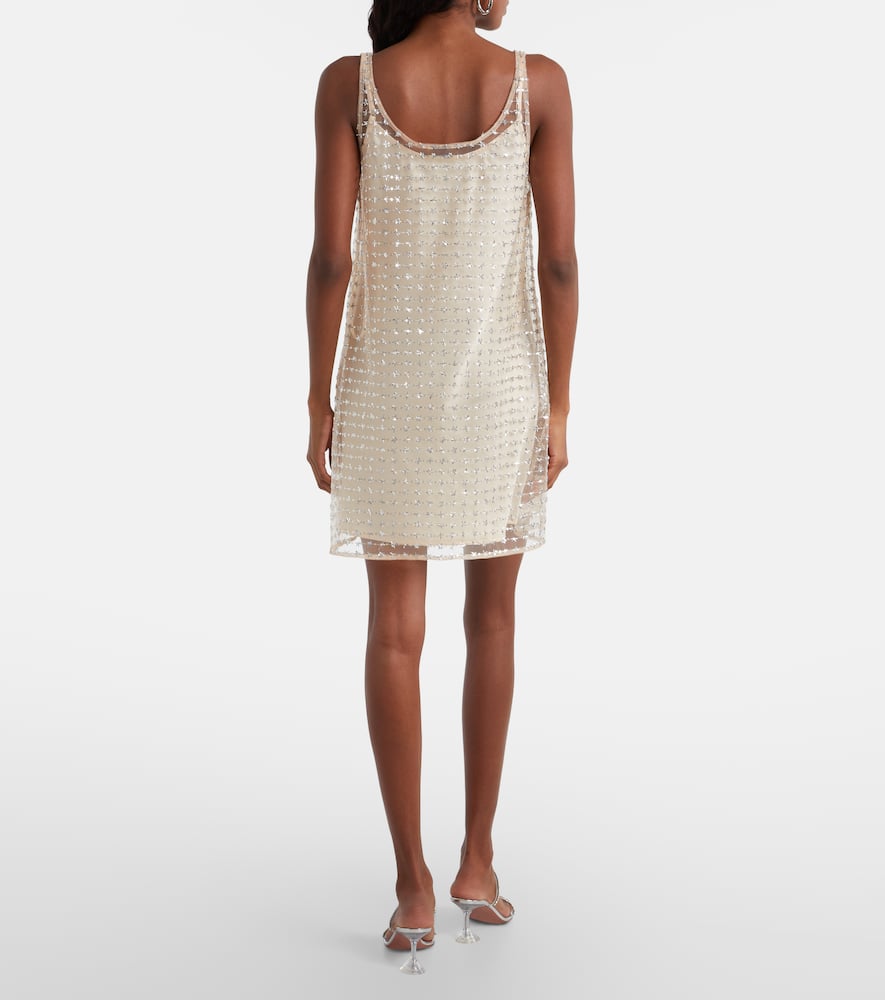 Staud Aurielle Sequined Tulle Minidress In Neutral