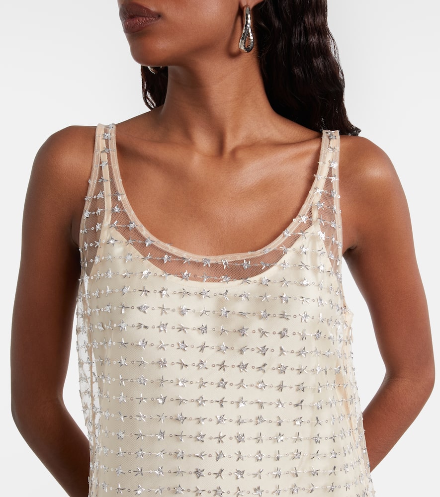 Staud Aurielle Sequined Tulle Minidress In Neutral