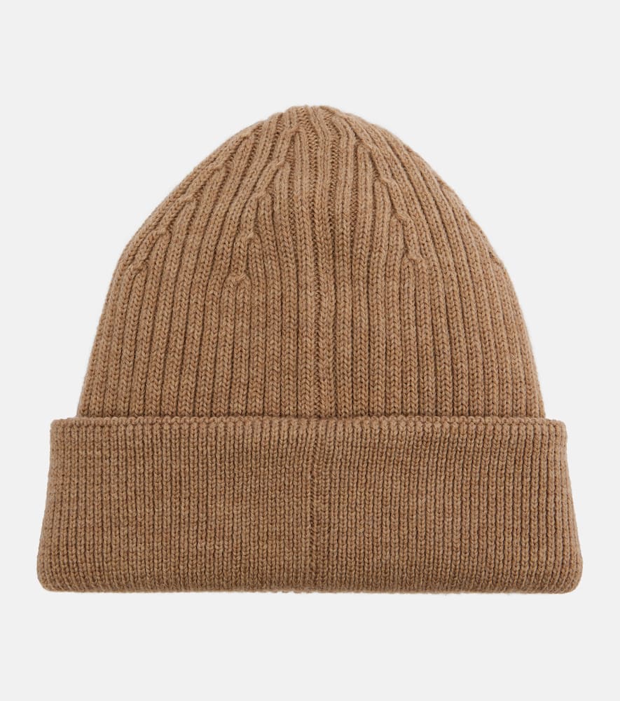 Loewe Logo Embroidered Ribbed-knit Wool Beanie In Brown