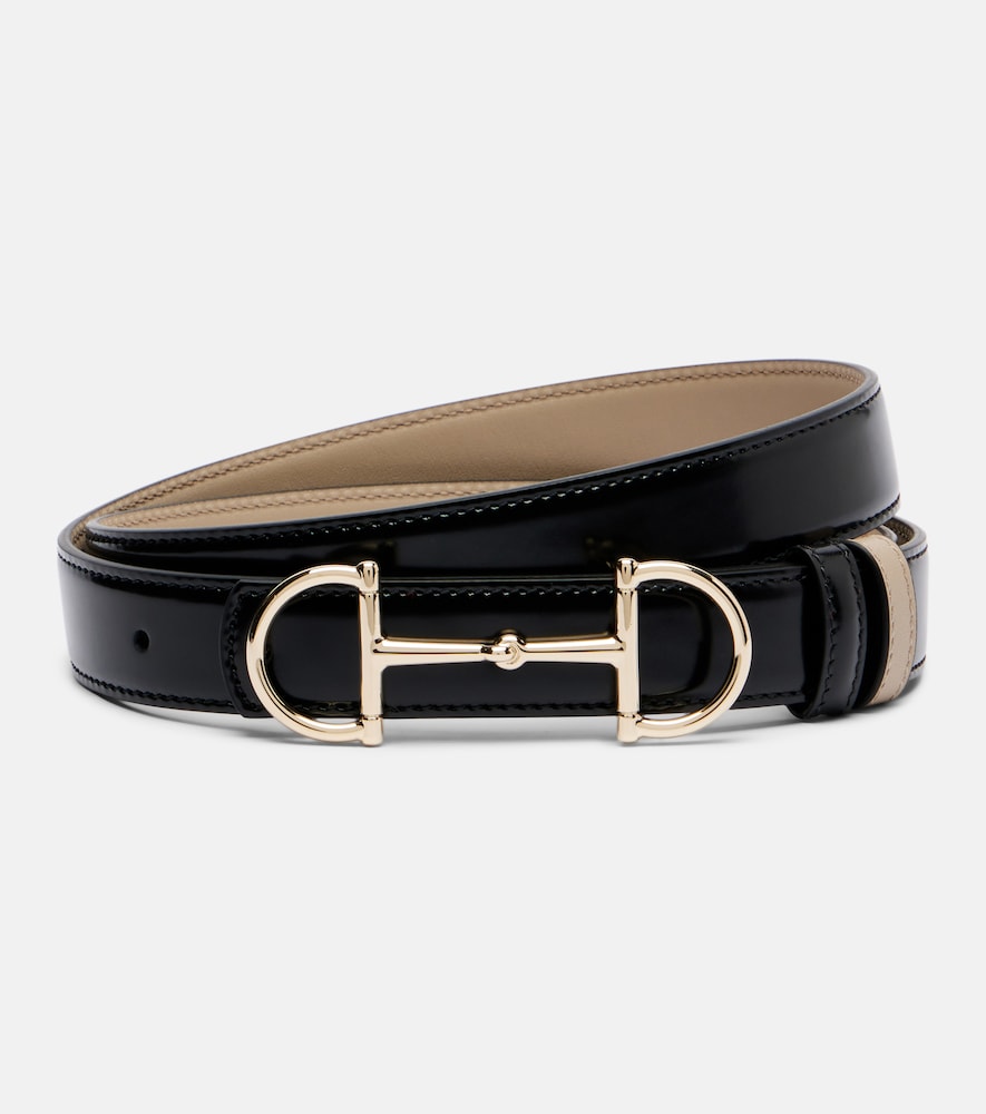 Gucci Women's Black Horsebit Reversible Leather Belt Inch Size 35.5