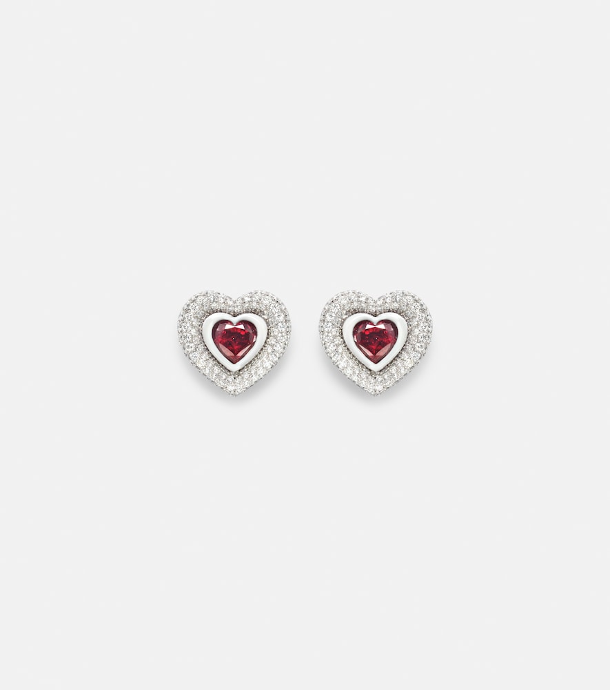 Kamyen Heart 18kt white gold earrings with diamonds and rubies