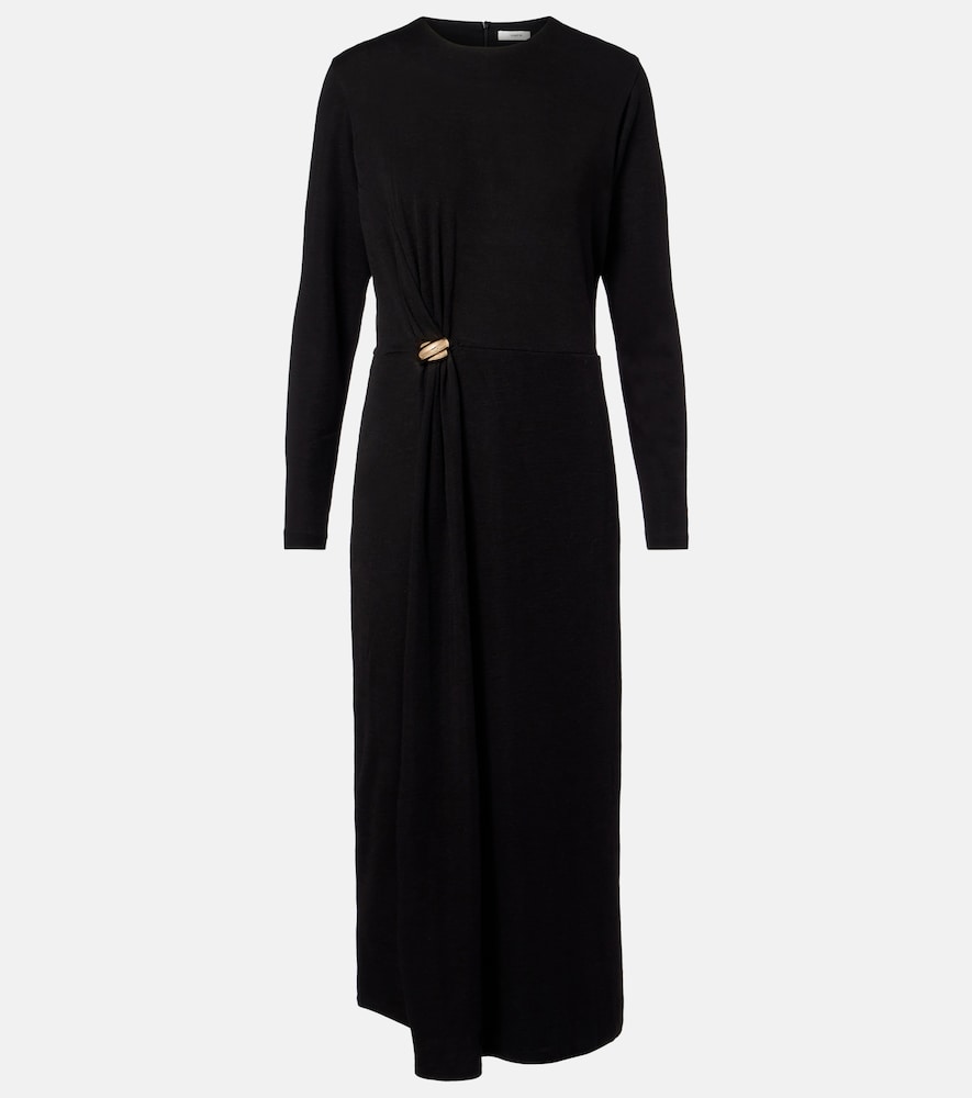 Vince Women's Black Draped Wool-Blend Midi Dress UK Size 12 - Mytheresa