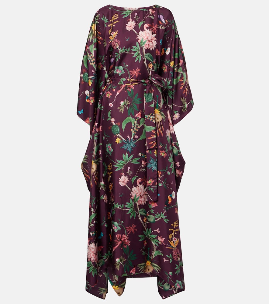 La Doublej Square Floral Silk Kaftan In Burgundy
