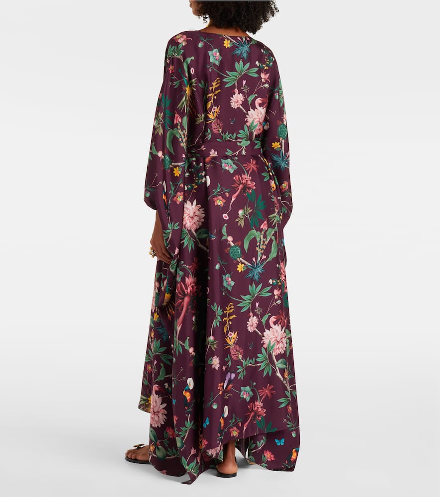 La Doublej Square Floral Silk Kaftan In Burgundy