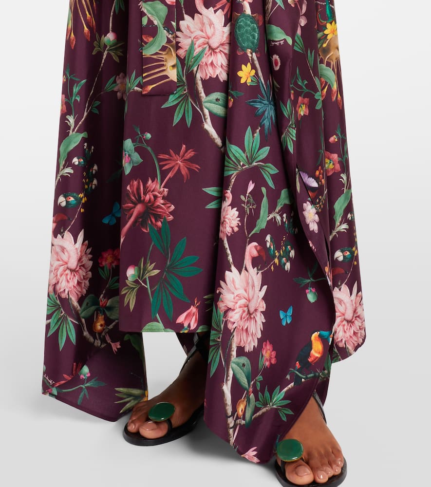 La Doublej Square Floral Silk Kaftan In Burgundy