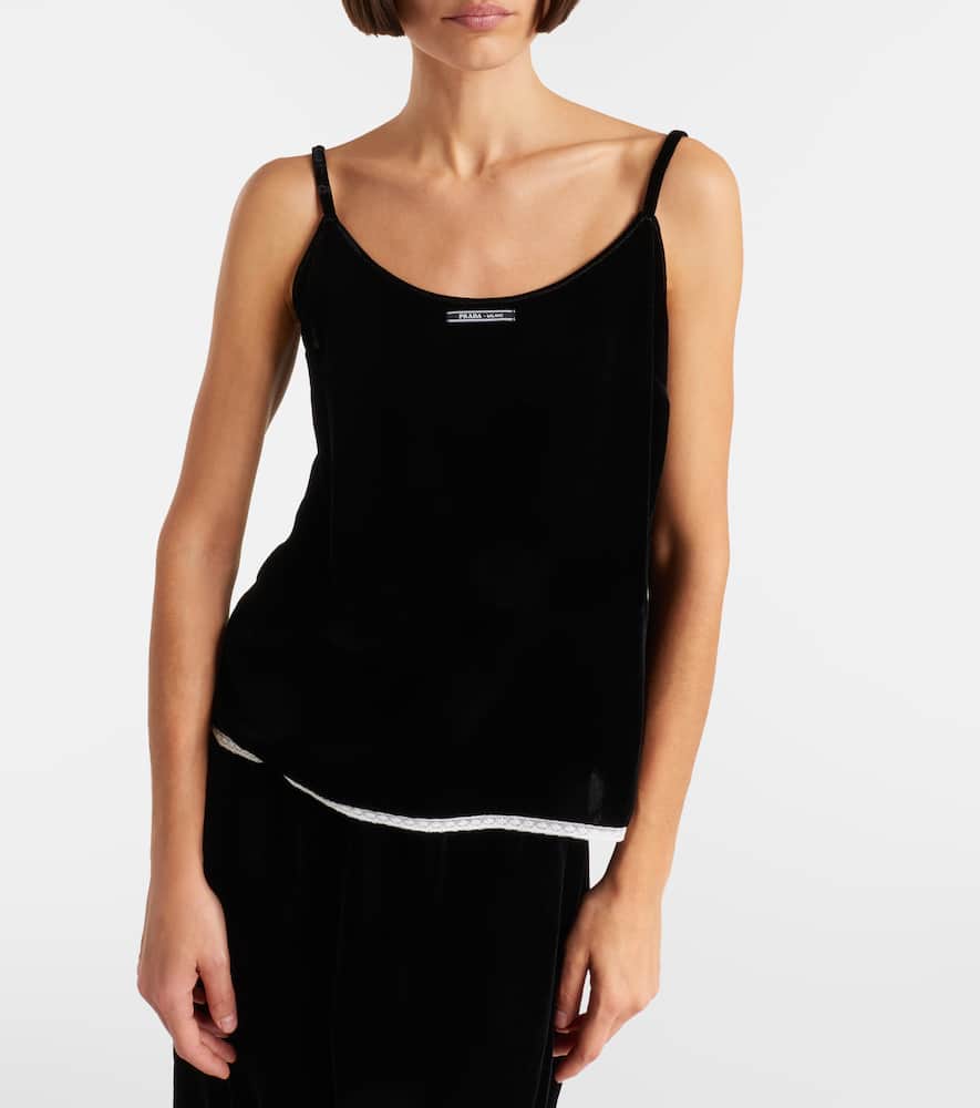 Prada Lace-trimmed Velvet Camisole In Black