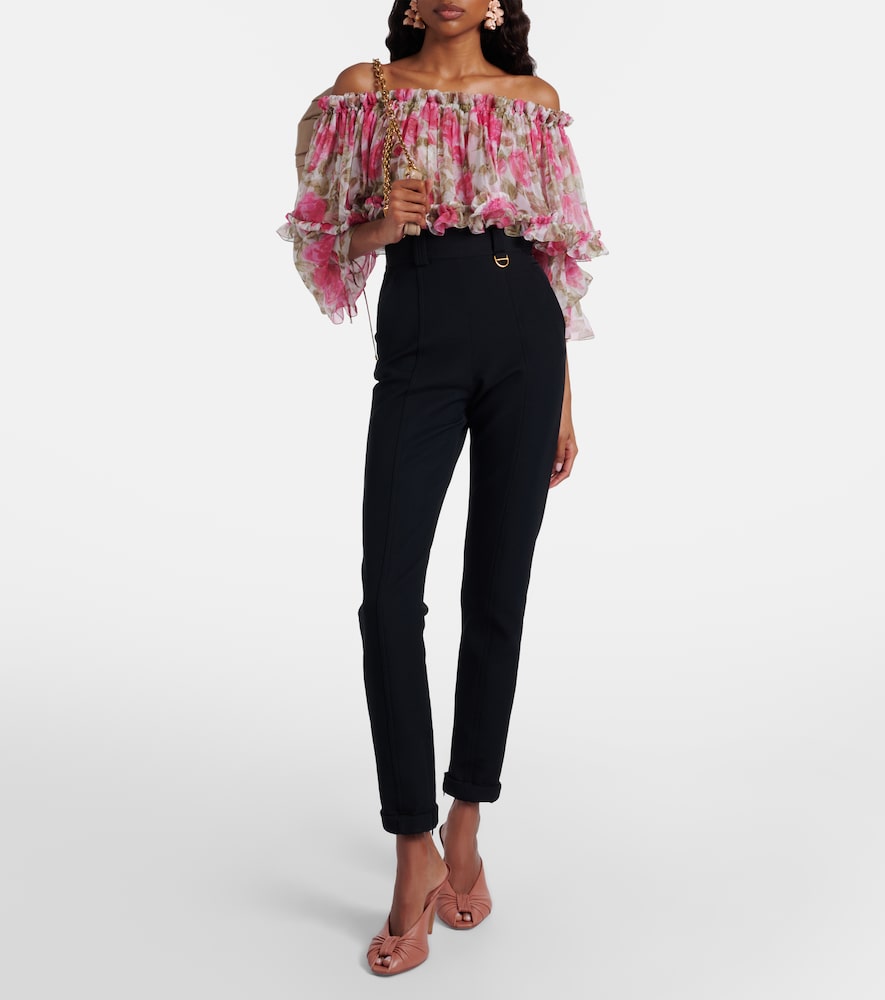 Chloé Floral off-shoulder silk top