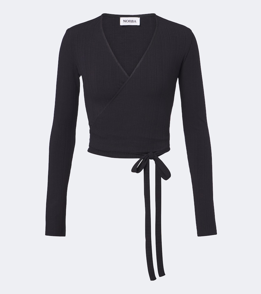 Norba Ribbed-knit Wrap Top In Black